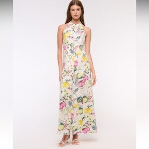 Premium Linen High-Neck Maxi Dress